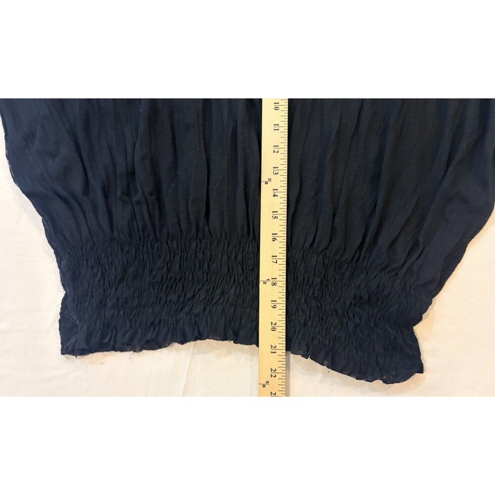 Free People Sheer Black Mixed Lace Dolman Sleeve Blouson Top - Smocked Waist - Picture 13 of 13